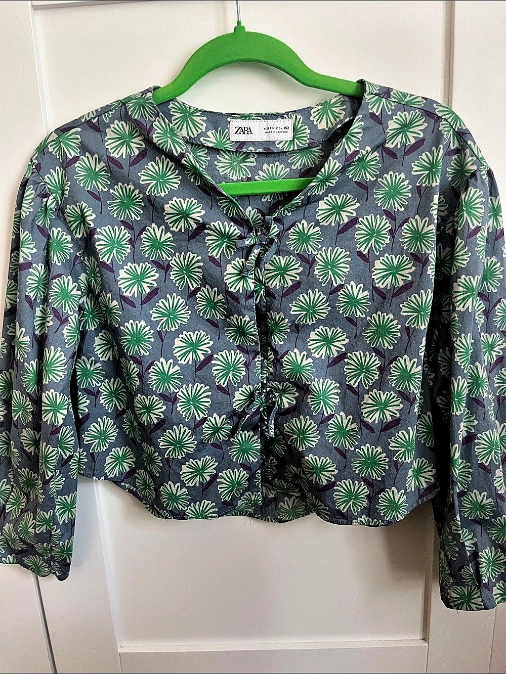 Zara Floral Blouse Green & Gray Girls 11-12Y Like New